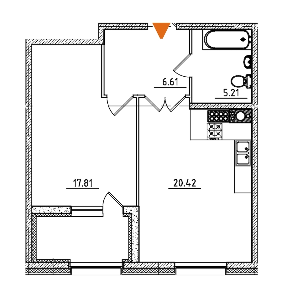 1-комнатная квартира 53.1 м², 9/9 эт., ЖК «Петровская Доминанта»